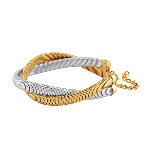 Wrap Texture 2 Row Bracelet In ION Plated YG And Stainless Steel (7.50-9.50In)
