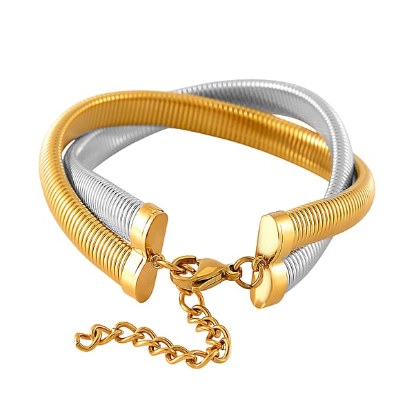 Wrap Texture 2 Row Bracelet In ION Plated YG And Stainless Steel (7.50-9.50In)