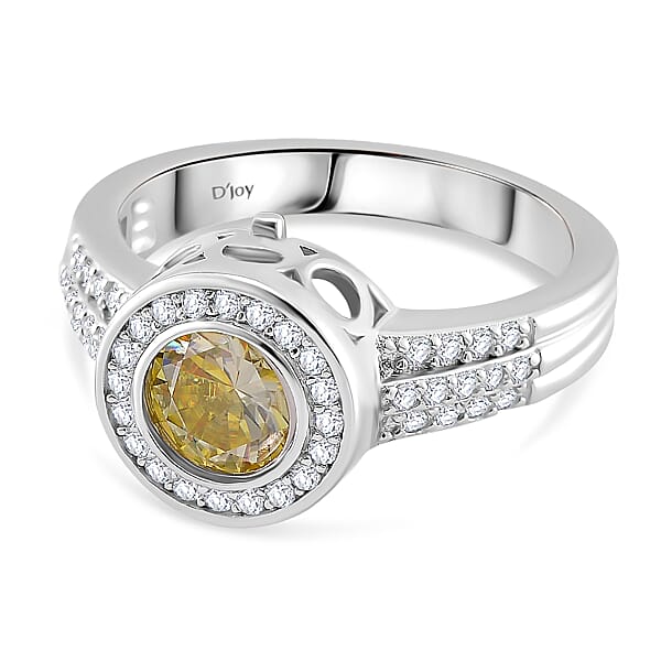 Yellow And White Moissanite 2.65 Ctw Interchangeable Halo Ring In Rhodium Over Sterling Silver