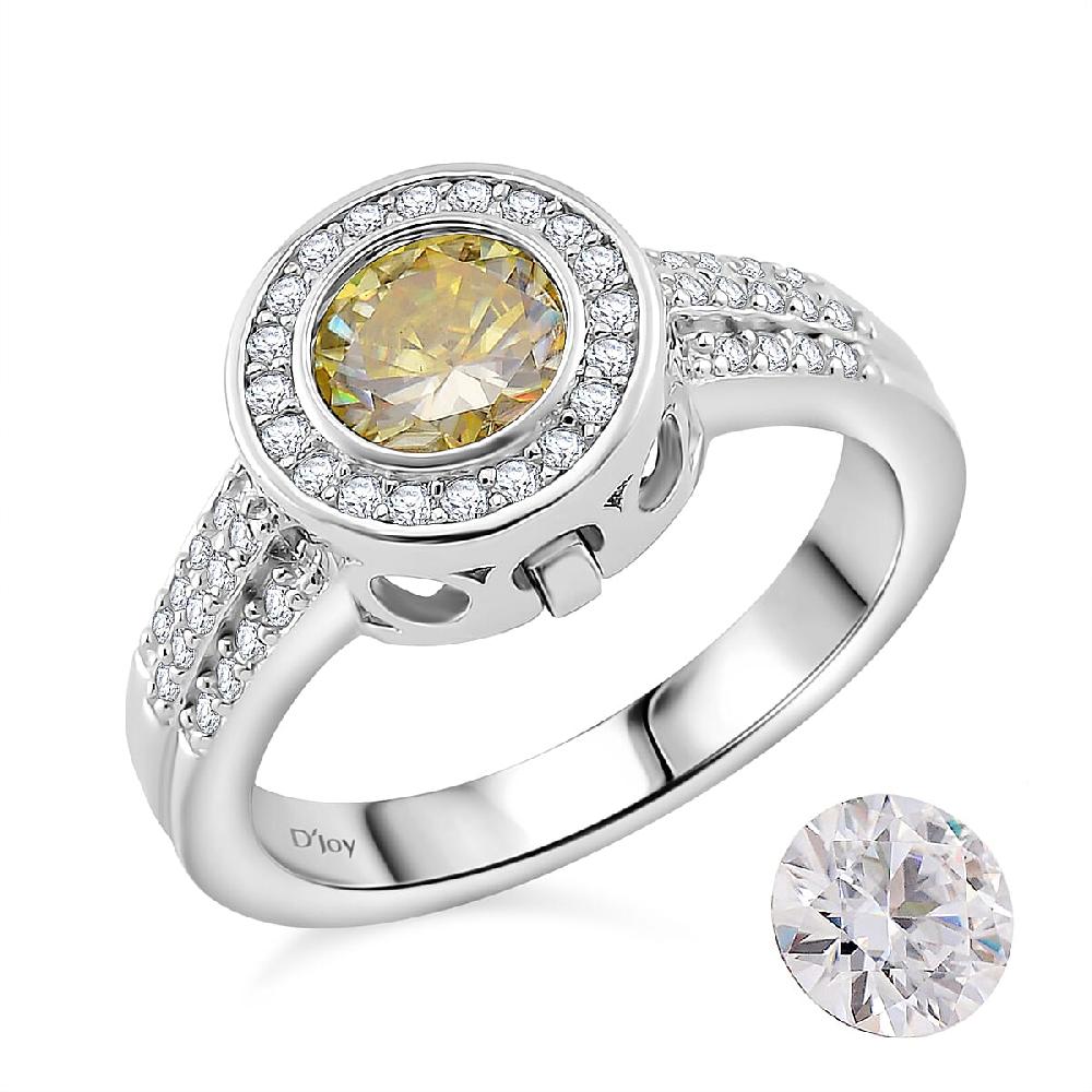 Yellow and White Moissanite 2.65 ctw Interchangeable Halo Ring in Rhodium Over Sterling Silver