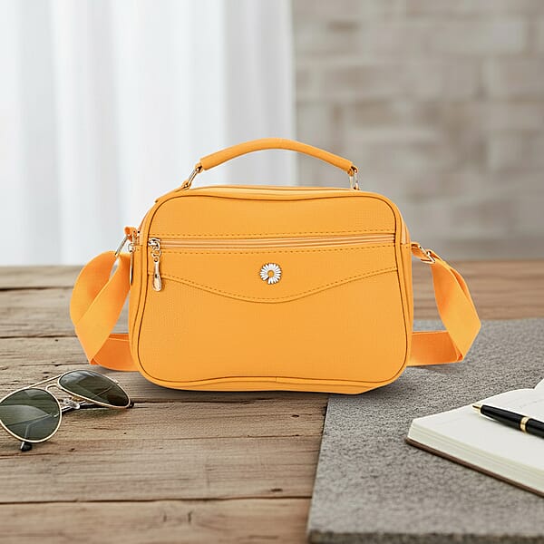 Yellow Faux Leather Multi Pocket Crossbody Bag