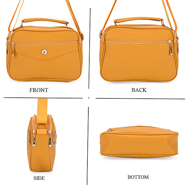 Yellow Faux Leather Multi Pocket Crossbody Bag
