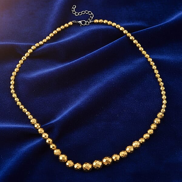 Yellow Gold Color Hematite Beaded Necklace In Silvertone 560.00 Ctw (21-23 Inches)