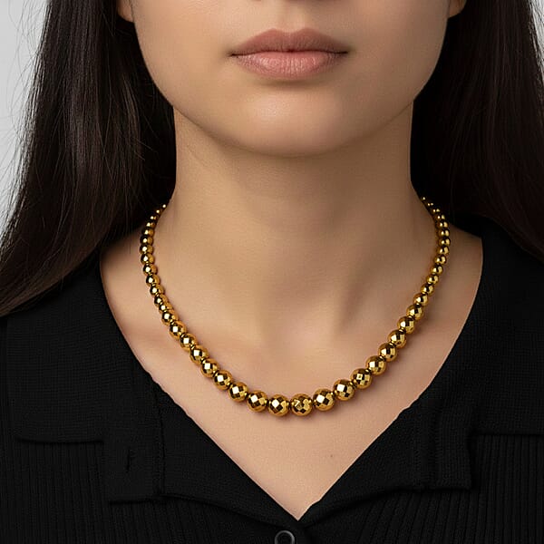 Yellow Gold Color Hematite Beaded Necklace In Silvertone 560.00 Ctw (21-23 Inches)
