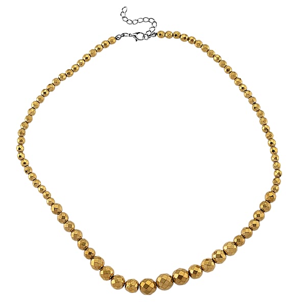 Yellow Gold Color Hematite Beaded Necklace In Silvertone 560.00 Ctw (21-23 Inches)