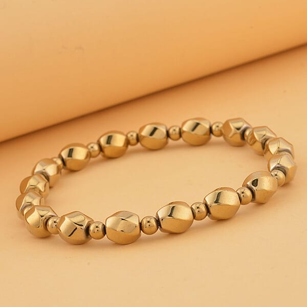 Yellow Gold Plated Hematite 134.50 Ctw Beaded Stretch Bracelet