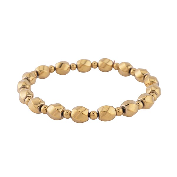 Yellow Gold Plated Hematite 134.50 Ctw Beaded Stretch Bracelet