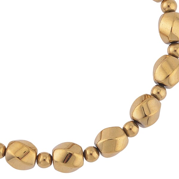 Yellow Gold Plated Hematite 134.50 Ctw Beaded Stretch Bracelet