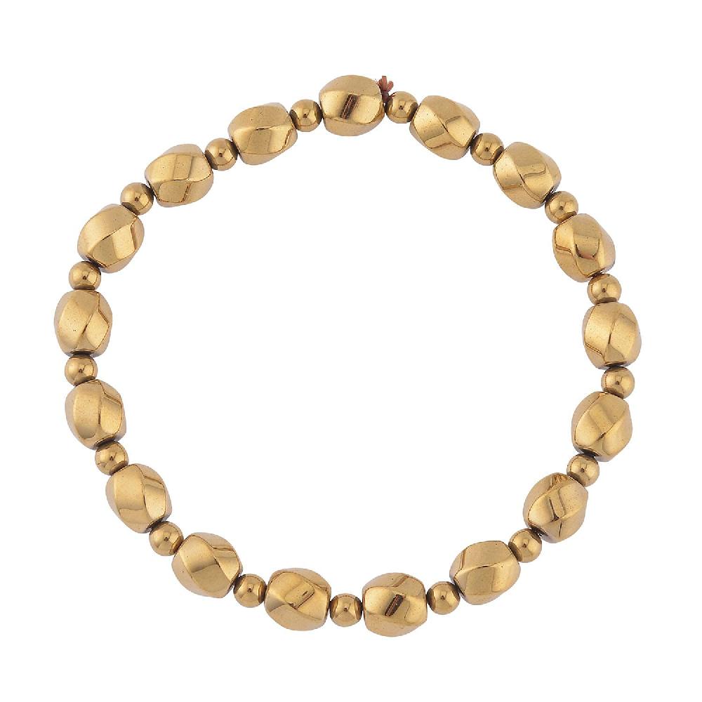 Yellow Gold Plated Hematite 134.50 ctw Beaded Stretch Bracelet