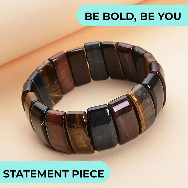 Yellow Multi Color Tiger's Eye Boho Block Bracelet Stretch Bracelet For Women Jewelry Gifts For Women 450.00 Ctw