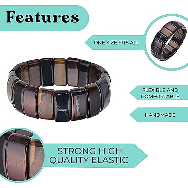 Yellow Multi Color Tiger's Eye Boho Block Bracelet Stretch Bracelet For Women Jewelry Gifts For Women 450.00 Ctw