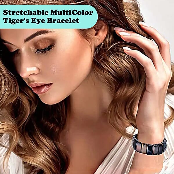 Yellow Multi Color Tiger's Eye Boho Block Bracelet Stretch Bracelet For Women Jewelry Gifts For Women 450.00 Ctw