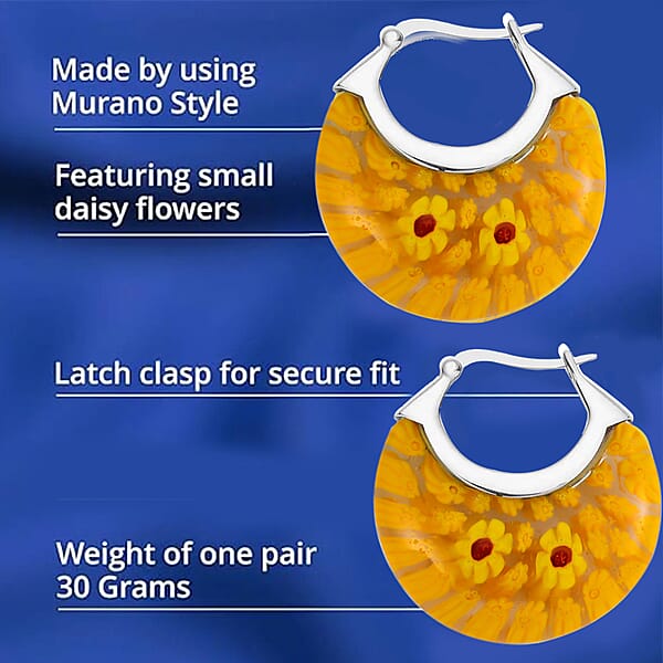 Yellow Murano Style Basket Earrings In Stainless Steel With Lifetime Guarantee