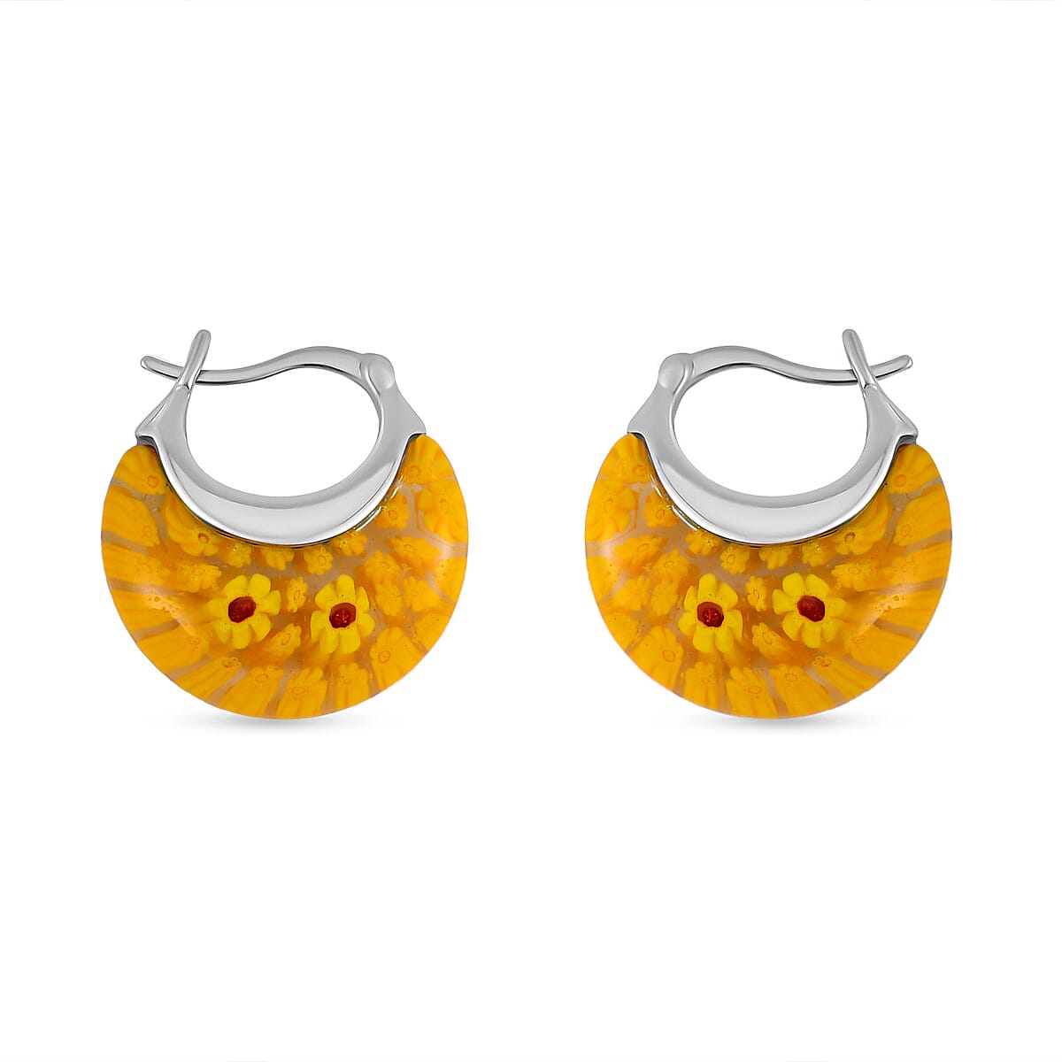 Yellow Murano Style Basket Earrings in Stainless Steel with Lifetime Guarantee