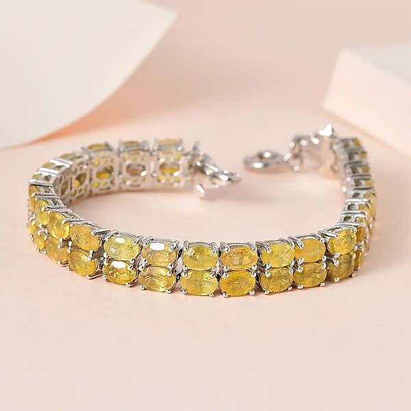 Yellow Sapphire (FF) Double-Row Bracelet In Platinum Over Sterling Silver (8.00 In) 36.75 Ctw