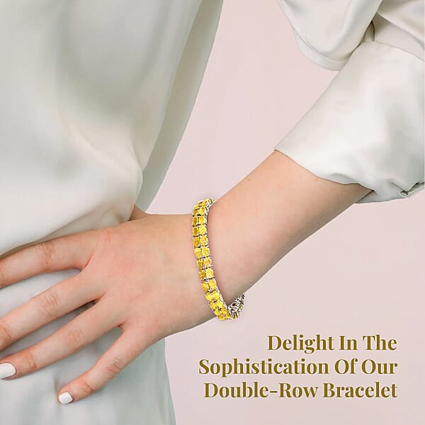 Yellow Sapphire (FF) Double-Row Bracelet In Platinum Over Sterling Silver (8.00 In) 36.75 Ctw