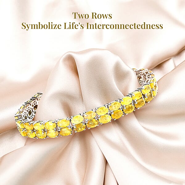 Yellow Sapphire (FF) Double-Row Bracelet In Platinum Over Sterling Silver (8.00 In) 36.75 Ctw