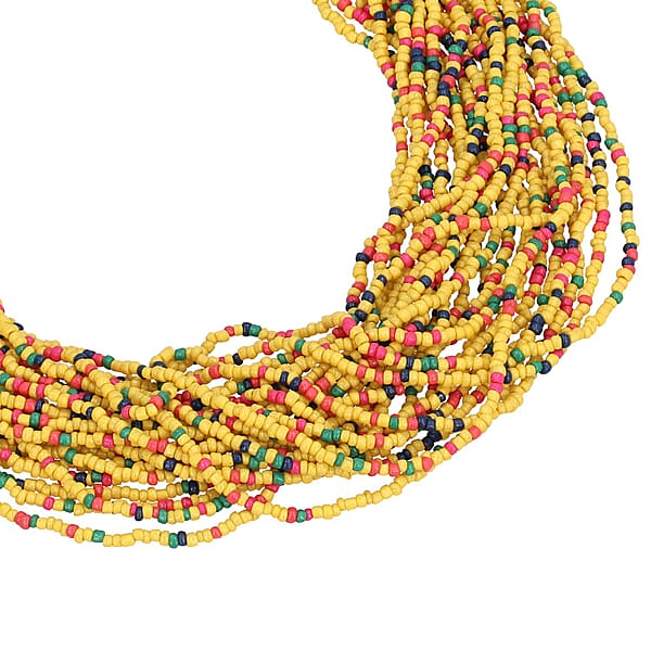Yellow Seed Beaded Multi Layered Necklace 20-22 Inches In Goldtone
