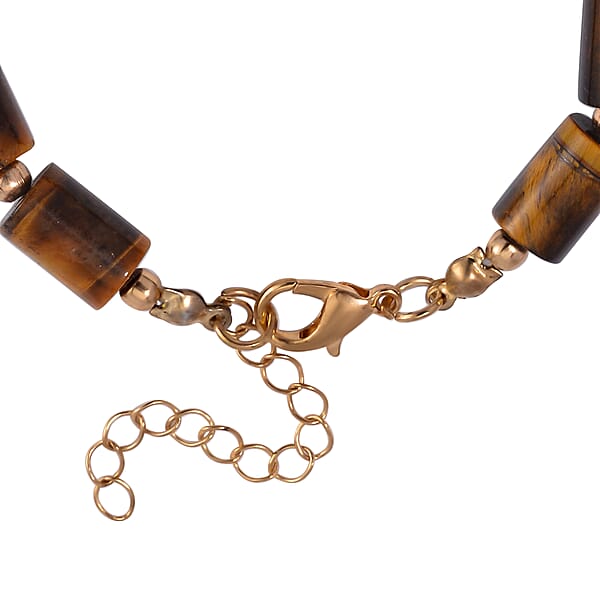 Yellow Tiger's Eye 136.40 Ctw Bracelet (7.00-9.00In) And Lever Back Earrings In Rosetone