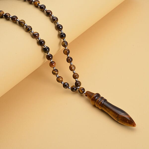 Yellow Tiger's Eye 140.50 Ctw Beaded Men's Necklace 20-22 Inches In Silvertone