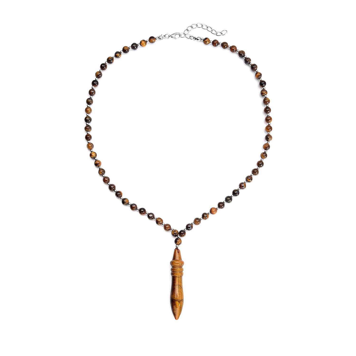 Yellow Tiger's Eye 140.50 ctw Beaded Men's Necklace 20-22 Inches in Silvertone