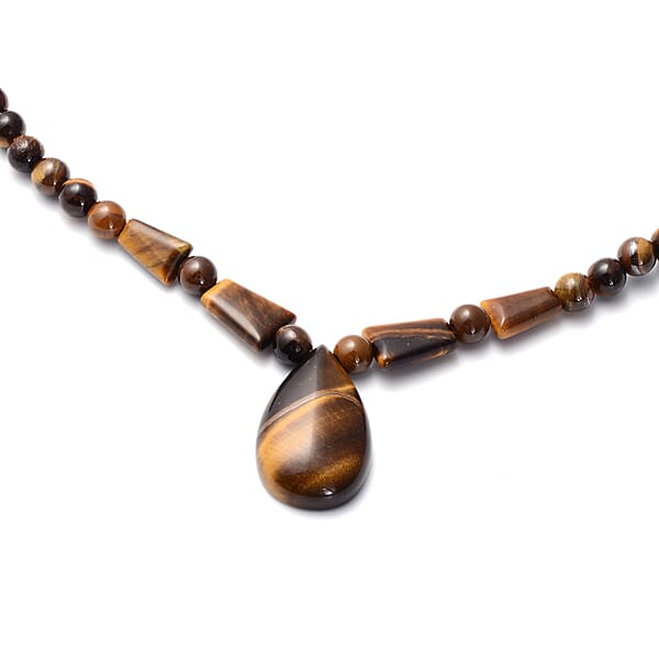 Yellow Tiger's Eye 158.50 Ctw Beaded Tribal Necklace 18-20 Inches In Silvertone
