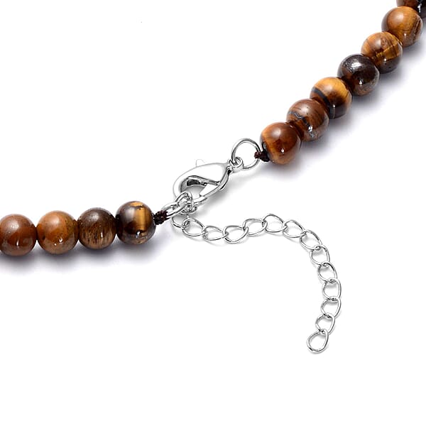 Yellow Tiger's Eye 158.50 Ctw Beaded Tribal Necklace 18-20 Inches In Silvertone