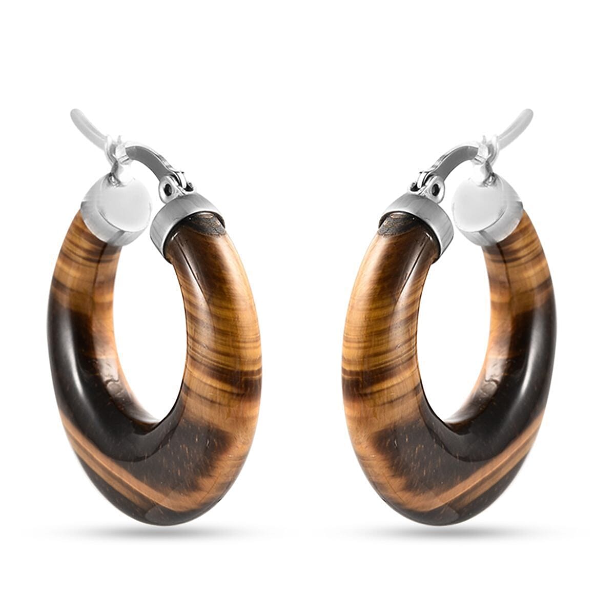 Yellow Tiger's Eye 47.00 ctw Hoop Earrings in Stainless Steel