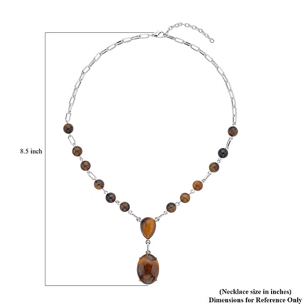 Yellow Tiger's Eye 70.00 Ctw Necklace In Silvertone 18-20 Inches