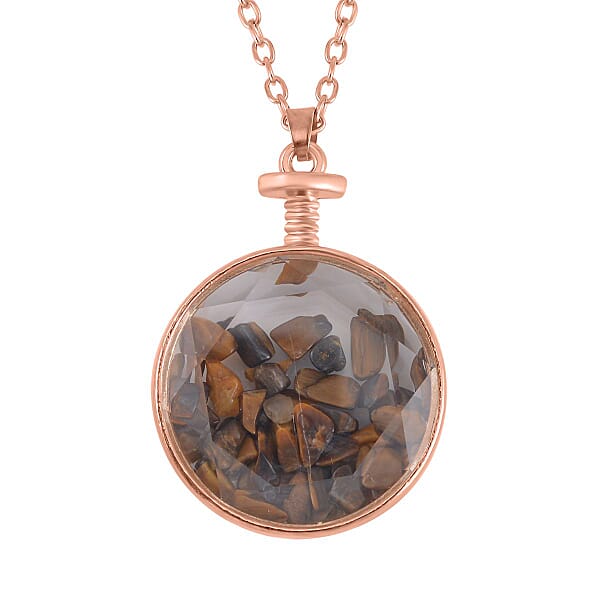 Yellow Tiger's Eye And Glass 2.50 Ctw Set Of 2 Nature And Earth Pendant Necklace In Rosetone 24 Inches