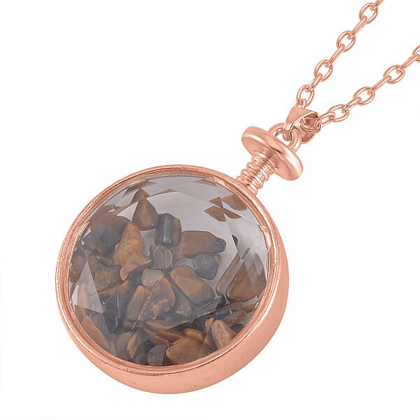 Yellow Tiger's Eye And Glass 2.50 Ctw Set Of 2 Nature And Earth Pendant Necklace In Rosetone 24 Inches