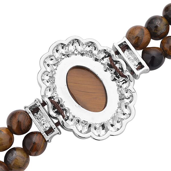 Yellow Tiger's Eye Beaded Bracelet In Silvertone 45.00 Ctw (6.50-8.00In)