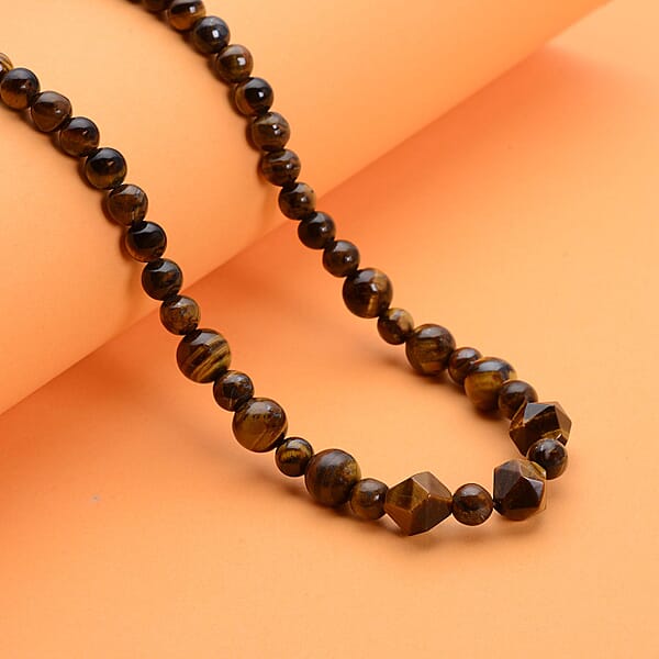 Yellow Tiger's Eye Beaded Necklace 18-20 Inches In Silvertone 138.50 Ctw