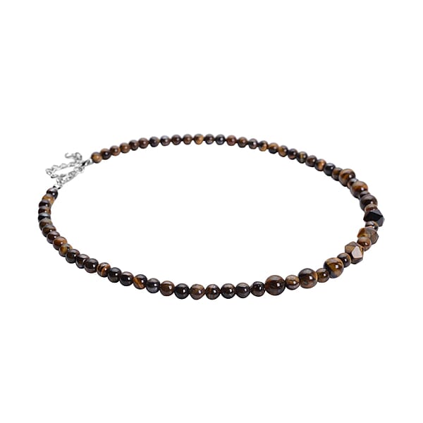 Yellow Tiger's Eye Beaded Necklace 18-20 Inches In Silvertone 138.50 Ctw