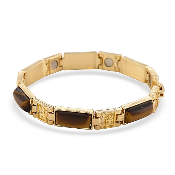 Yellow Tigers Eye 16.00 Ctw Bracelet In Goldtone (7.25 In)