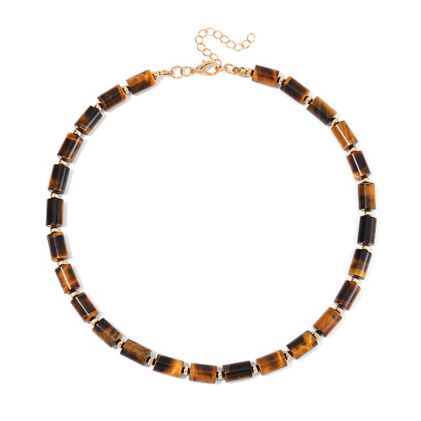 Yellow Tigers Eye 204.00 Ctw Necklace In Goldtone 18-20 Inches