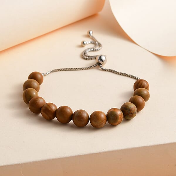 Zebra Jasper 50.00 Ctw Beaded Bolo Bracelet In Sterling Silver