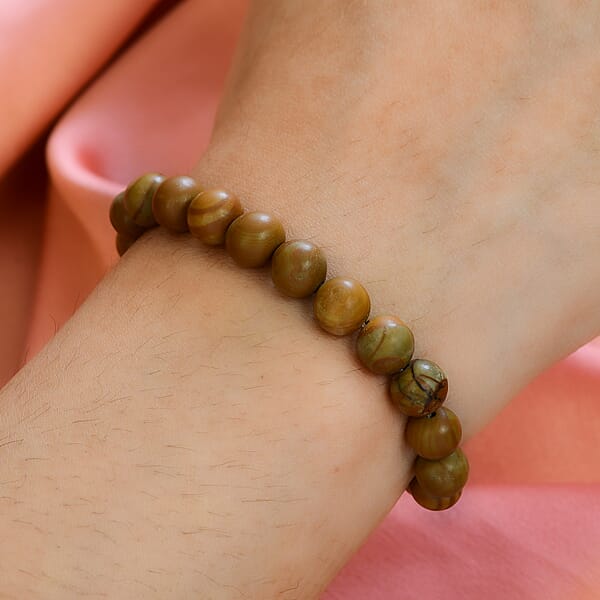 Zebra Jasper 50.00 Ctw Beaded Bolo Bracelet In Sterling Silver