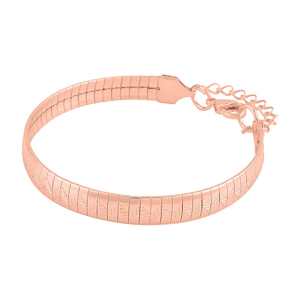Zig Zag Texture Omega Chain Bracelet (7.50-9.50Inches) In ION Plated RG Stainless Steel Tarnish-Free Waterproof Sweat Proof Jewelry