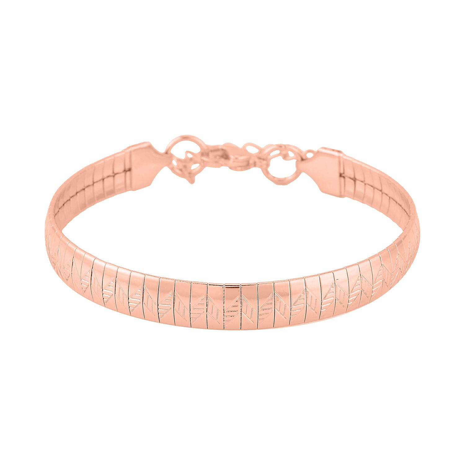 Zig Zag Texture Omega Chain Bracelet (7.50-9.50Inches) in ION Plated RG Stainless Steel Tarnish-Free Waterproof Sweat Proof Jewelry